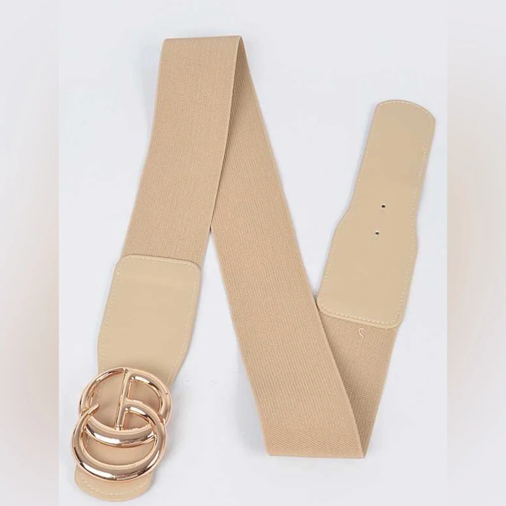 Oversized Metal Buckle Accented Elastic Statement Belt
